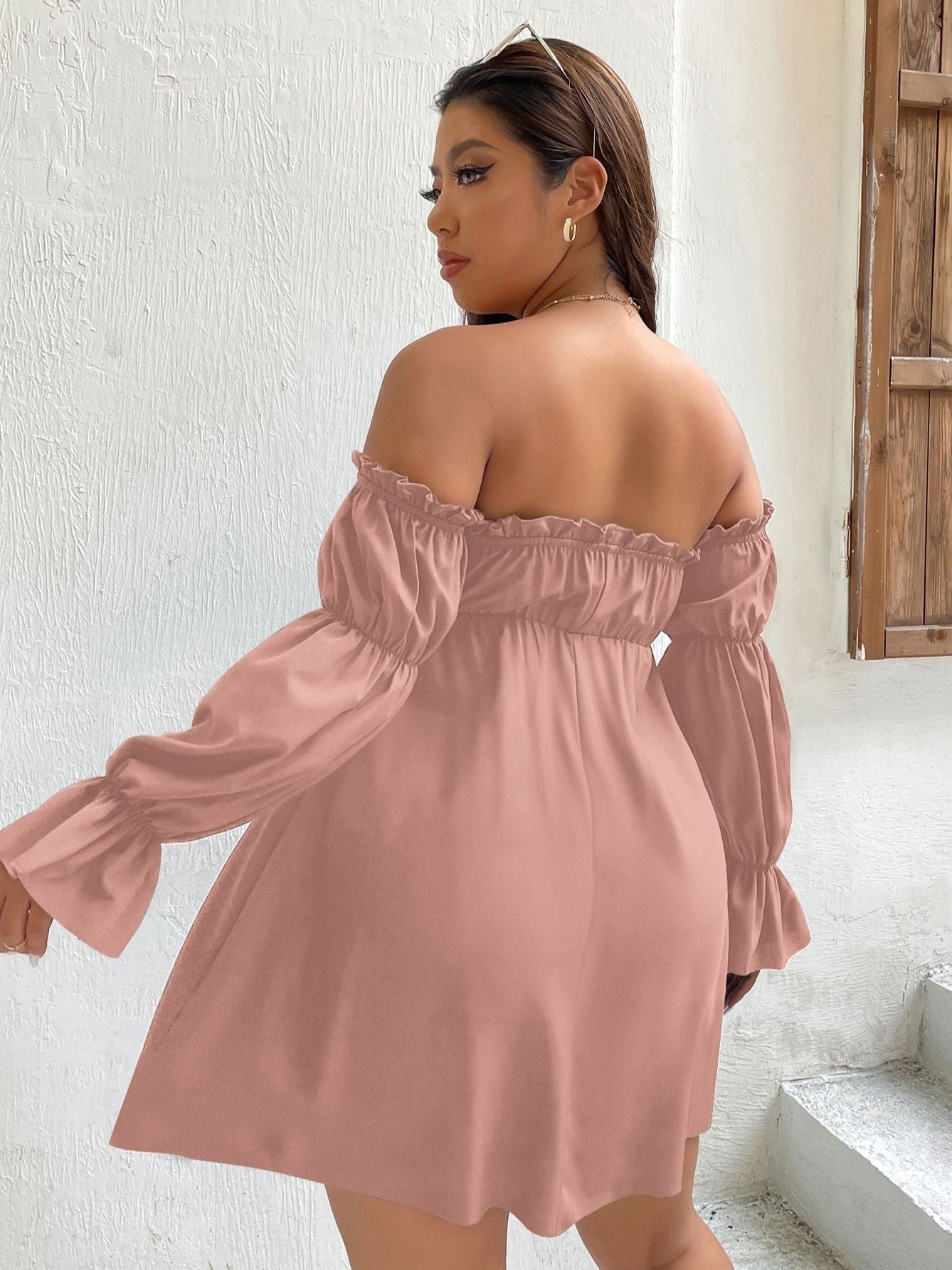 JuliaFashion-Pink Off Shoulder Elegant Tunic Dresses