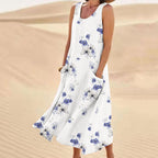 JuliaFashion - Sleeveless Round Neck Floral Midi Dress