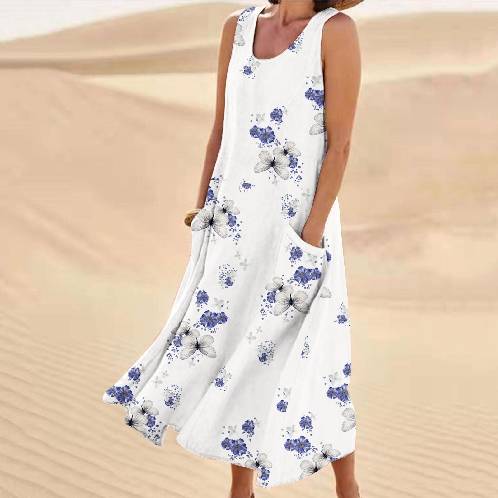 JuliaFashion - Sleeveless Round Neck Floral Midi Dress