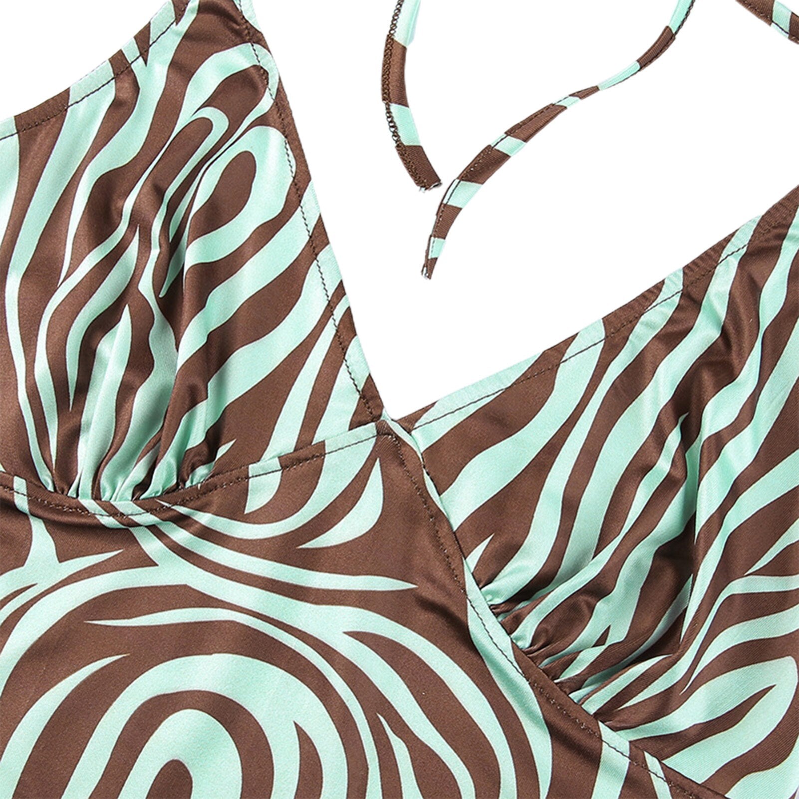 JuliaFashion-Brown V-Neck Halter Cami Tops