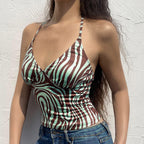 JuliaFashion-Brown V-Neck Halter Cami Tops