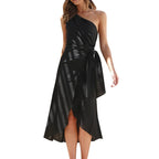 JuliaFashion - Sexy One Shoulder Asymmetrical Solid Midi Prom Dress