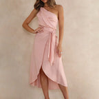 JuliaFashion - Sexy One Shoulder Asymmetrical Solid Midi Prom Dress