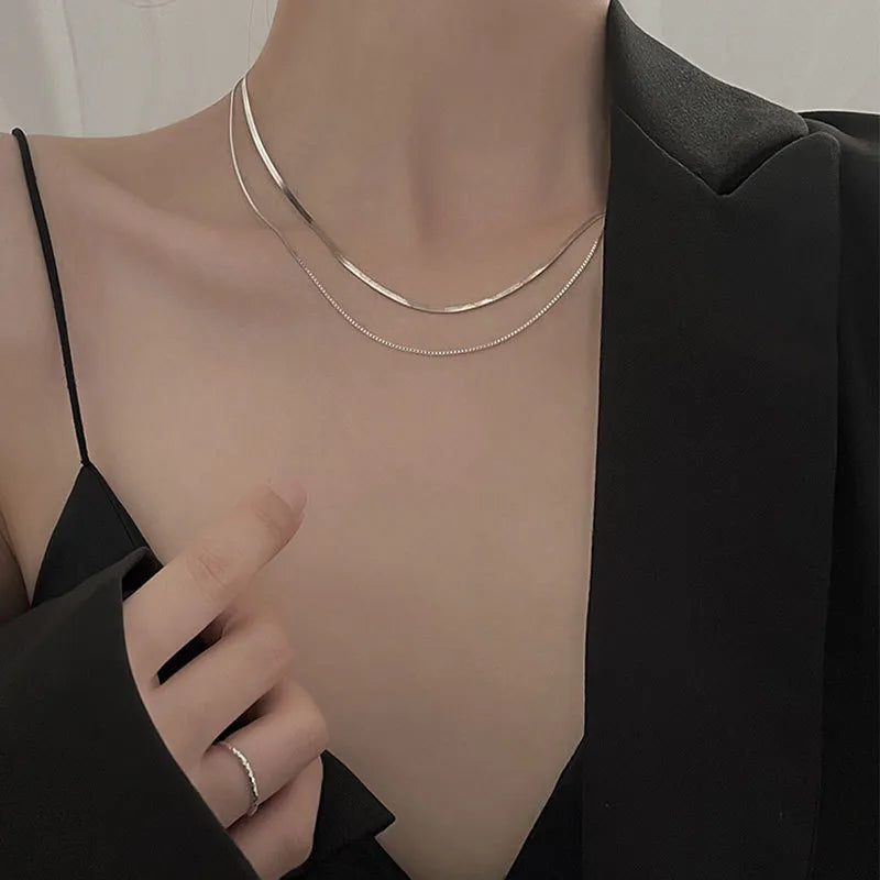 JuliaFashion - 2024 Unisex Double Flat Snake Necklace