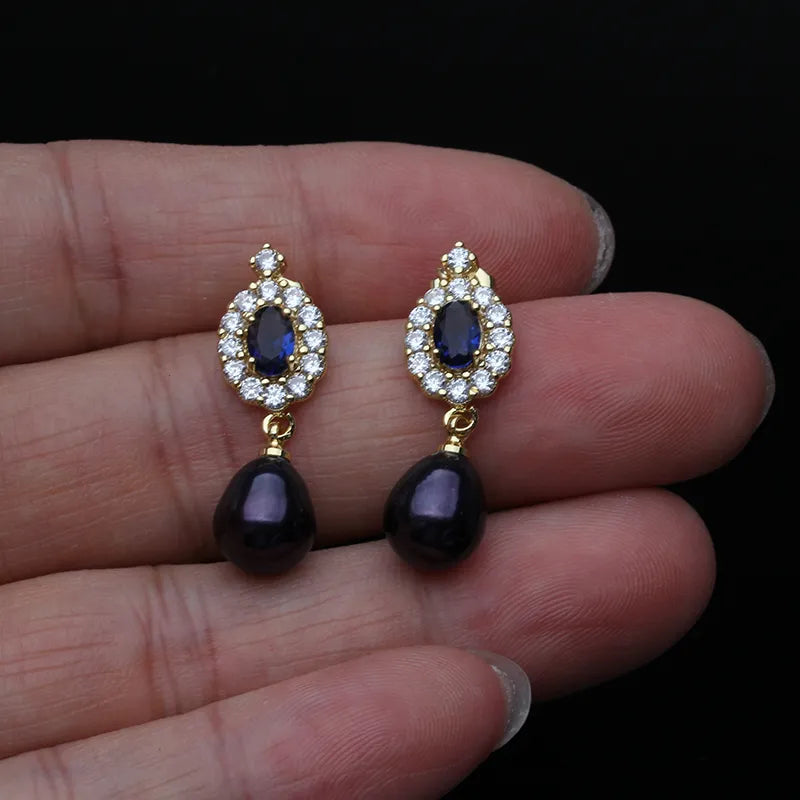 JuliaFashion-Gold-Plated Freshwater Pearl Drop Earrings