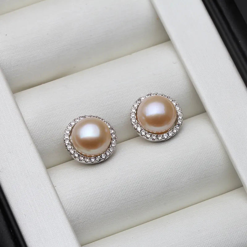JuliaFashion - 2024 White Freshwater Pearl Stud Earrings