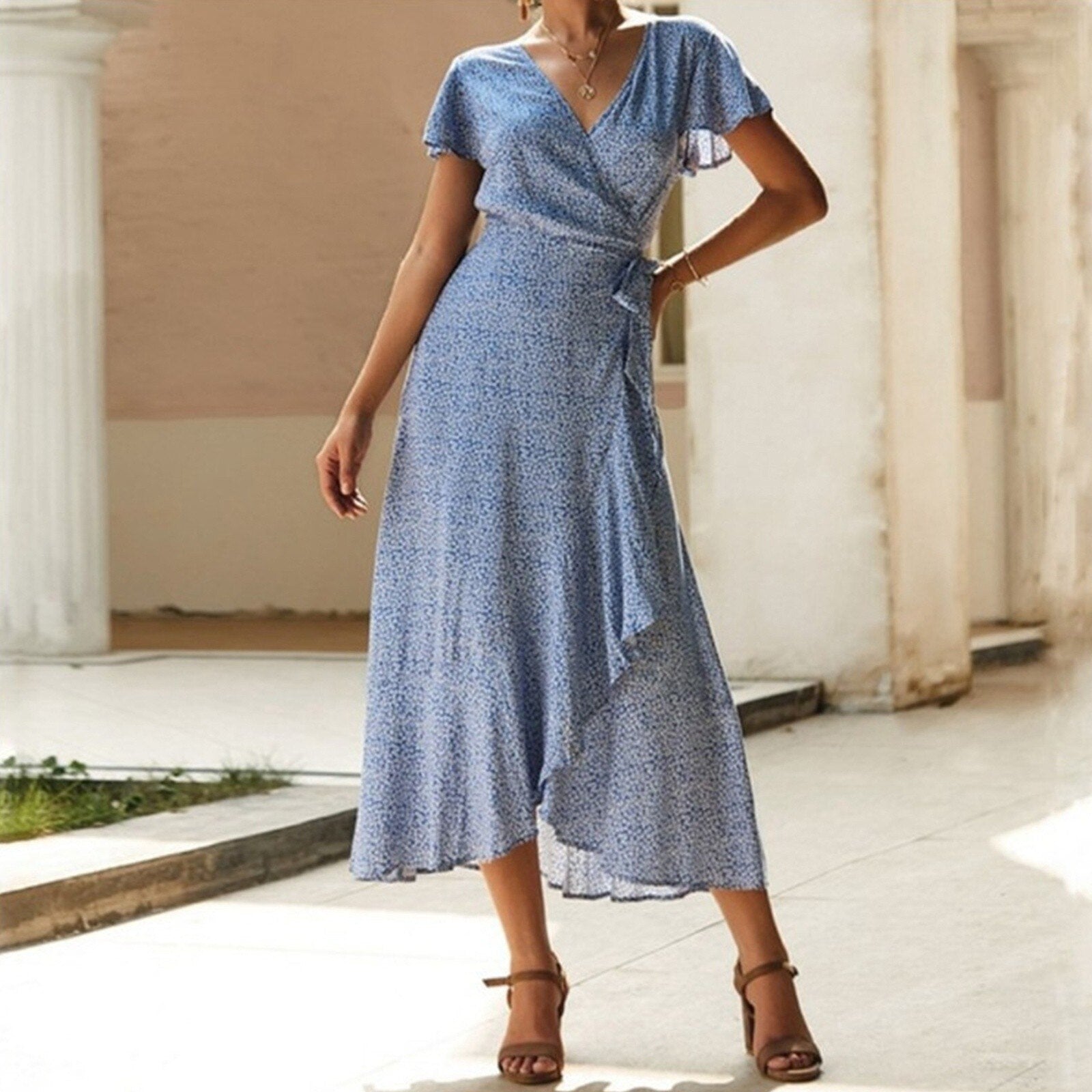 JuliaFashion - Red Dot Print Elegant Beach Midi Dress