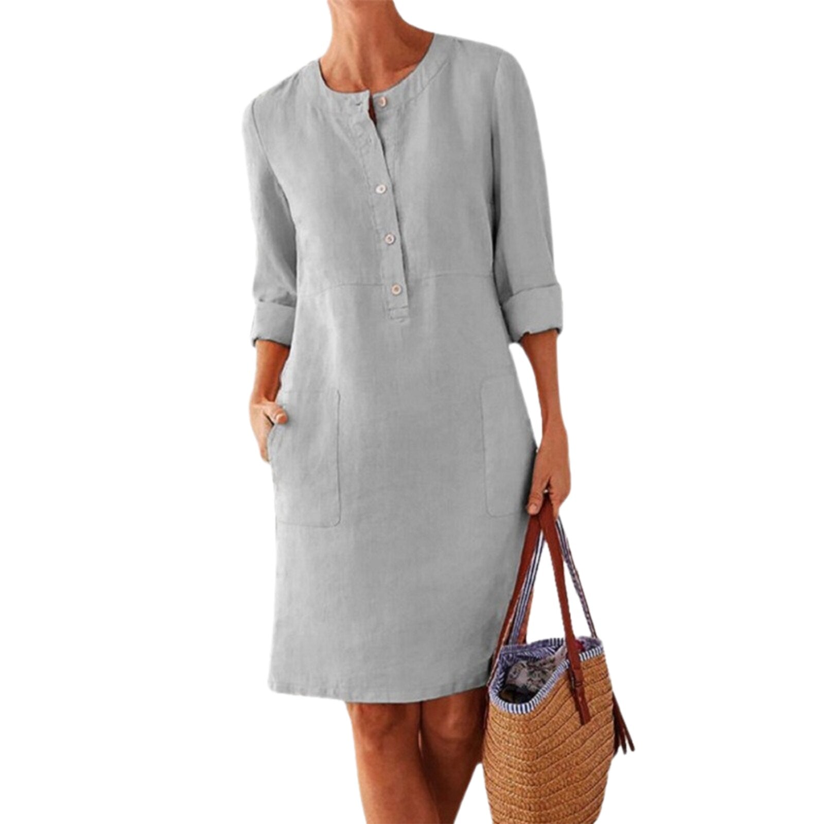 JuliaFashion-Loose Fit Button Down Midi Dress