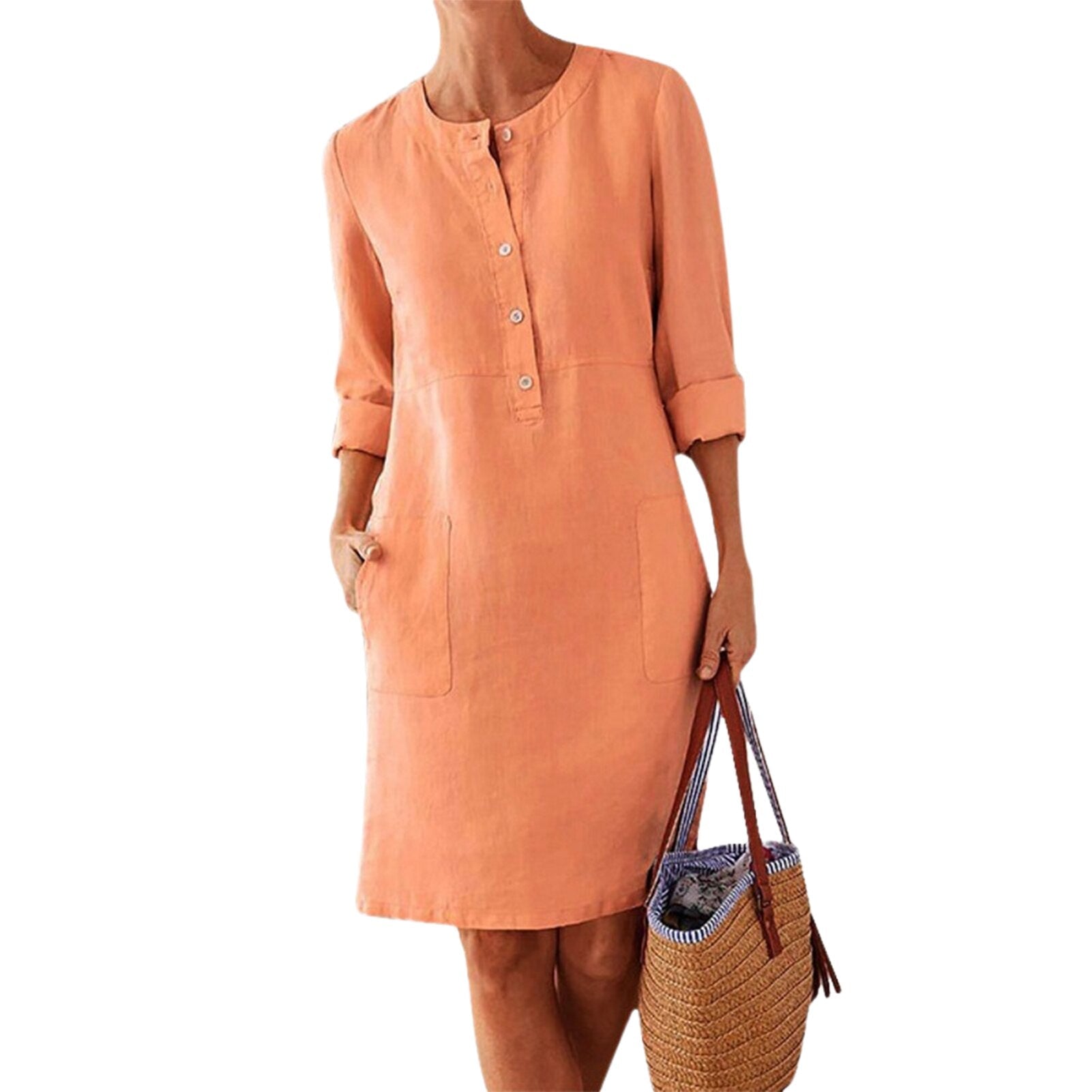 JuliaFashion-Loose Fit Button Down Midi Dress