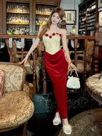 Rose Velvet Corset Midi Dress