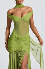 Ruched Mesh Maxi Dress