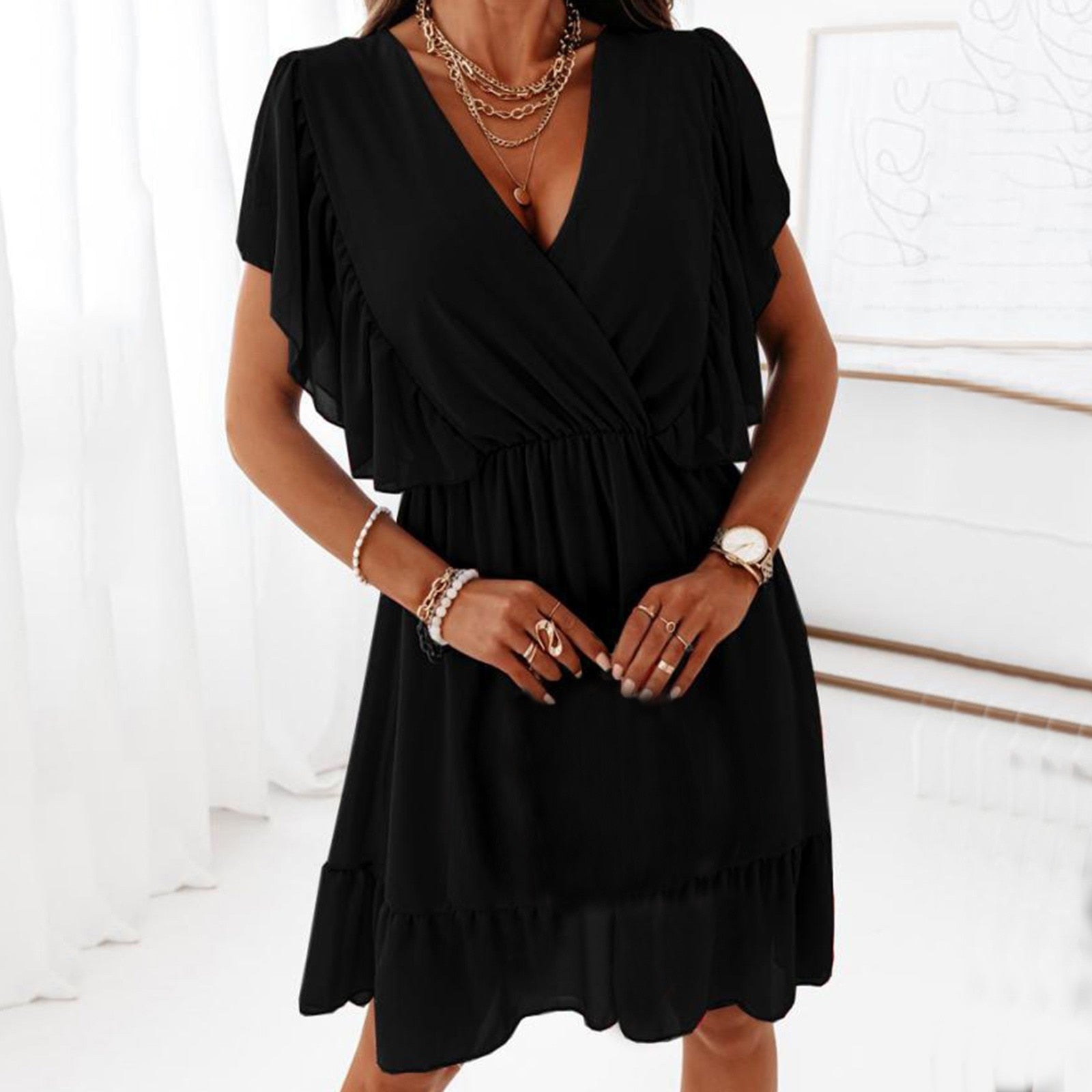 JuliaFashion - Sexy Sleeveless Ruffles Chiffon Dress