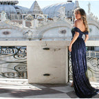 JuliaFashion - 2024  Solid Sequins Strapless Slim Split Dress