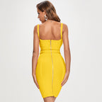 JuliaFashion - Spaghetti Strap Belt Sashes V-Neck Bodycon Dresses