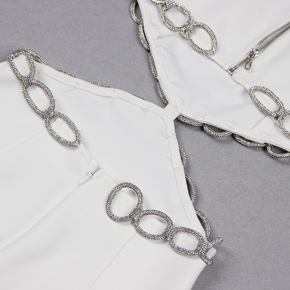 JuliaFashion - Sexy Backless Diamond Luxury Tight Mini Cut-Out Dress