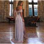 JuliaFashion - 2024  Solid Sequins Strapless Slim Split Dress