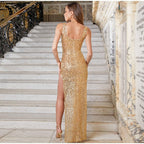 JuliaFashion - 2024 Sling High Slit Sequin Slim Romantic Sleeveless Long Dress