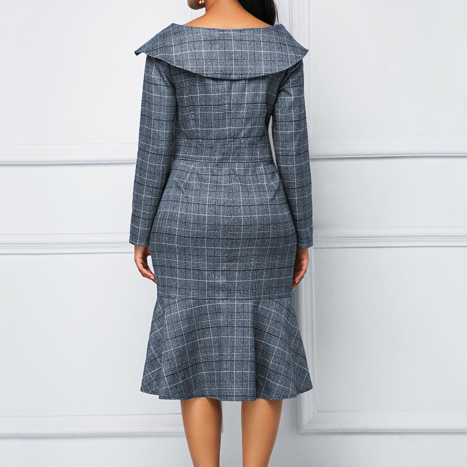 JuliaFashion - Vintage Ruffle Slim Lady Robe Mujer Midi Dress