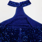 JuliaFashion - 2024 Shoulder Backless Halter Zip-up High Slit Sequin Dresses