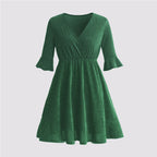 JuliaFashion - 2024 V-Neck Wine Red Elegant Evening Party Wear Dresses