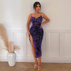 JuliaFashion - 2024 V-neck High Waist Tunic Midi Party Sequin Dresses