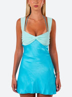 Satin Lace Up Backless Mini Dress