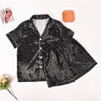 JuliaFashion-Casual Satin Silk Solid Color Pajamas Set