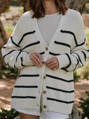Striped V Neck Knit Cardigan