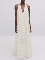 Halter Floral Mesh Patchwork Boho Dress White / S