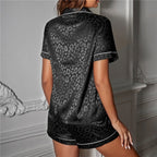 JuliaFashion-Casual Satin Silk Solid Color Pajamas Set