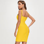 JuliaFashion - Spaghetti Strap Belt Sashes V-Neck Bodycon Dresses
