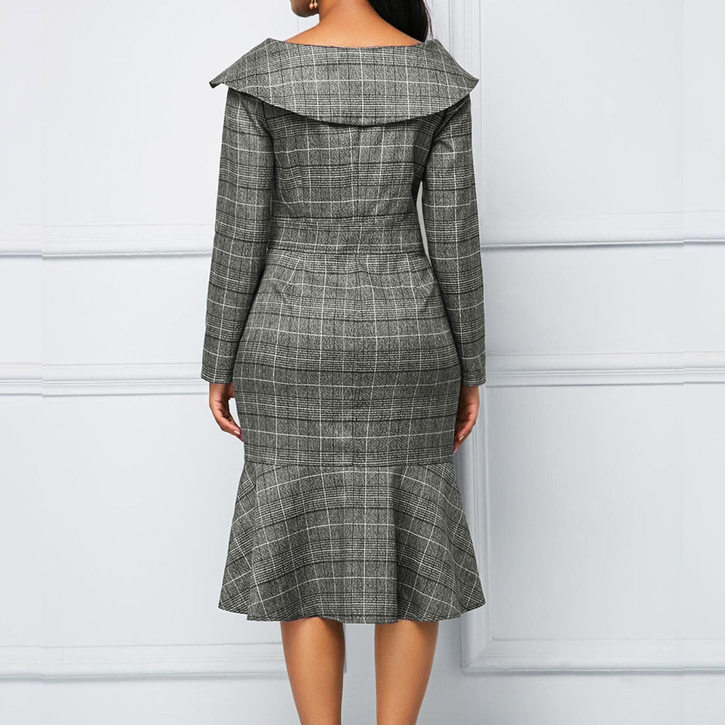 JuliaFashion - Vintage Ruffle Slim Lady Robe Mujer Midi Dress