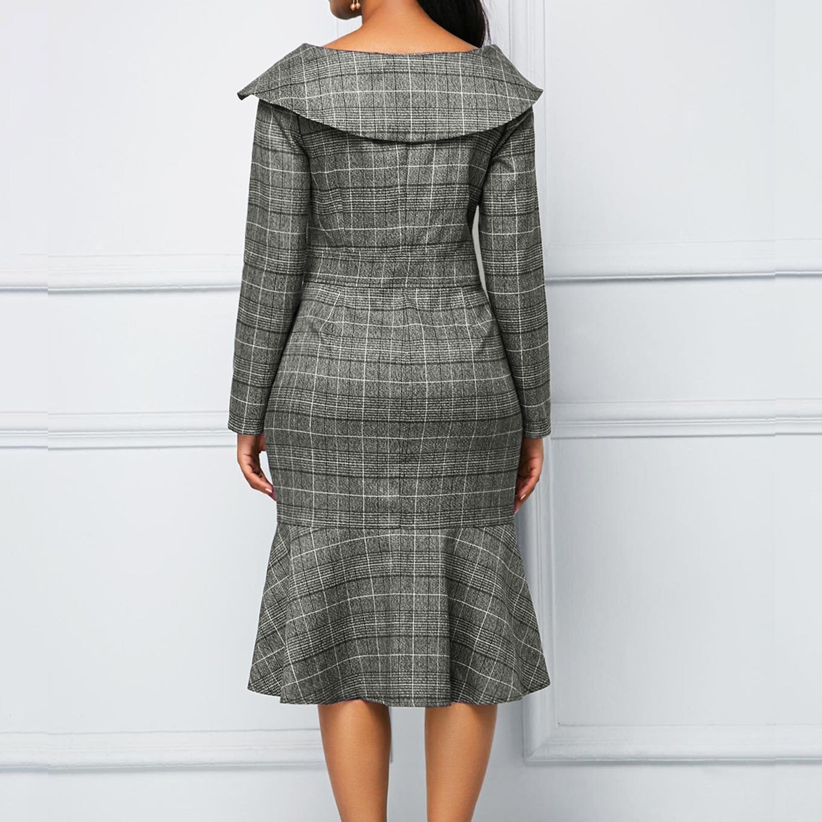 JuliaFashion - Vintage Ruffle Slim Lady Robe Mujer Midi Dress