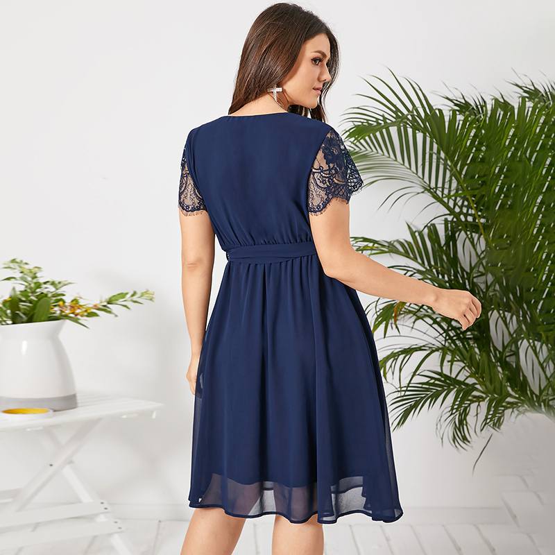 JuliaFashion - Short Sleeve Lace Chiffon Bohemian Sundress