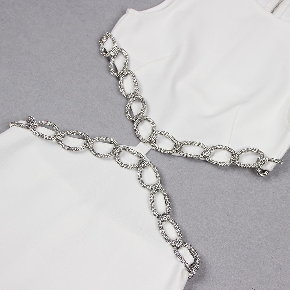 JuliaFashion - Sexy Backless Diamond Luxury Tight Mini Cut-Out Dress