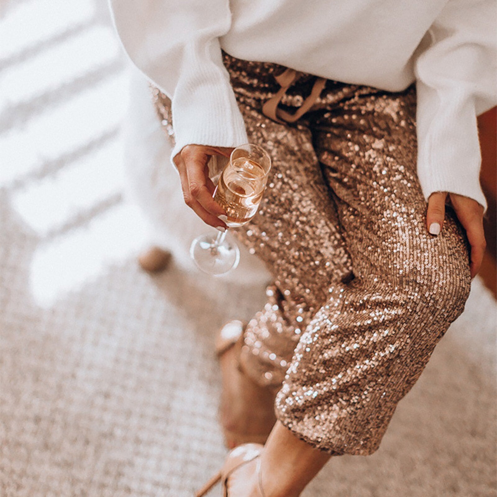 JuliaFashion - Shining Sequin Mid Waist Club Pants