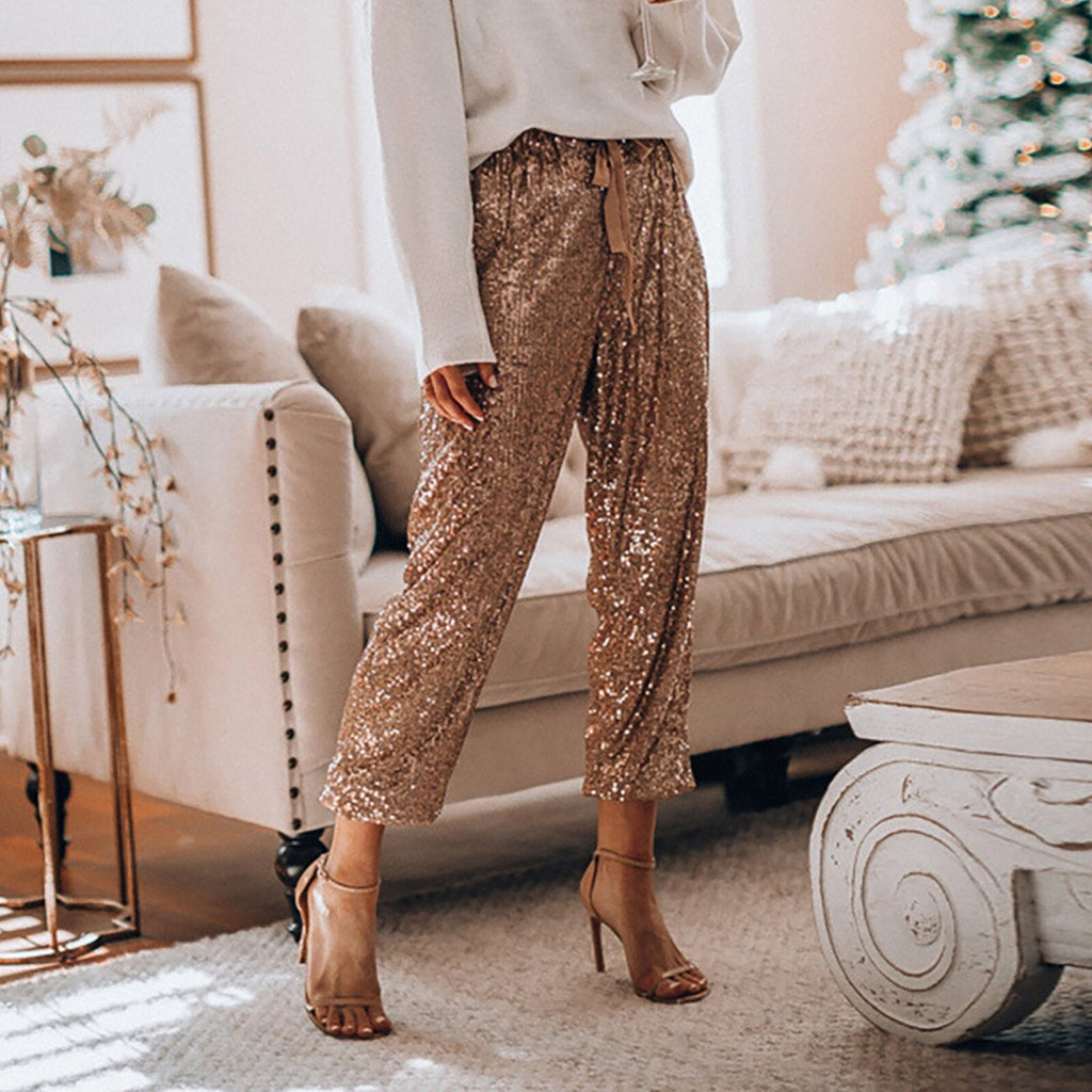 JuliaFashion - Shining Sequin Mid Waist Club Pants