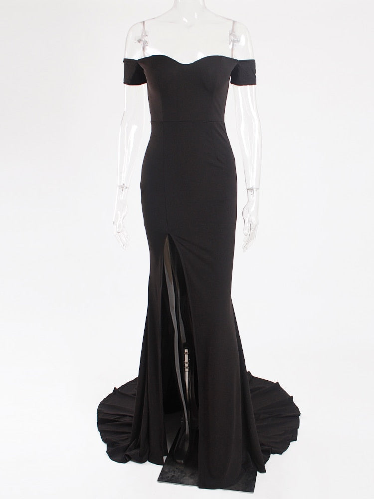 JuliaFashion - Slash Neck High Slit Wedding Prom Party Dress