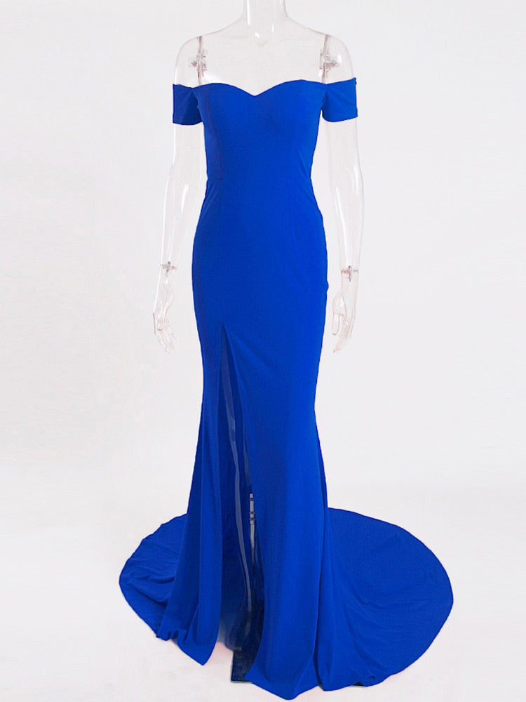 JuliaFashion - Slash Neck High Slit Wedding Prom Party Dress