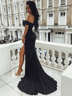 JuliaFashion - Slash Neck High Slit Wedding Prom Party Dress
