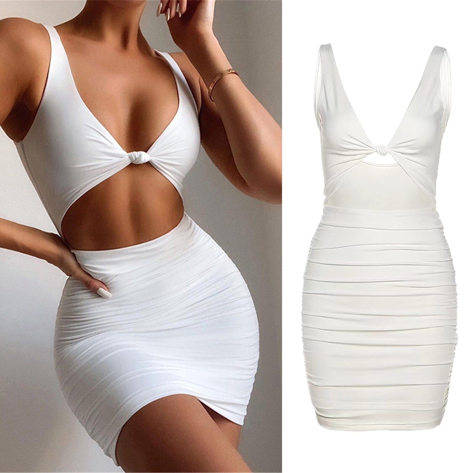 JuliaFashion - Sexy Stretchy Sleeveless Backless Cutout Dress