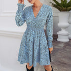 JuliaFashion-Elegant Leopard Print V Neck Mini Dress