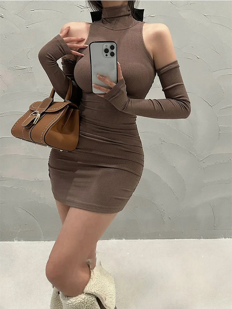 Julia Fashion - Sexy Oversleeve Pleated Bodycon Party Mini Dress