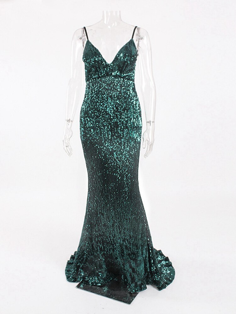 JuliaFashion - Sequined Evening Backless Deep V-Neck Wedding Dress