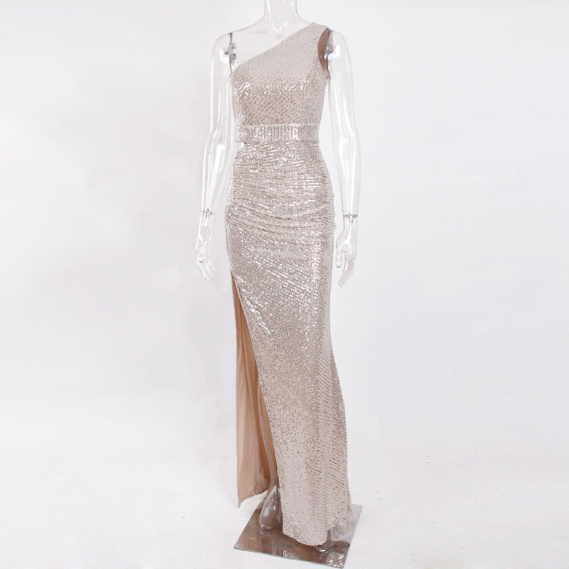 JuliaFashion - Sexy Silver Hollow Out Sequin Cocktail Dress