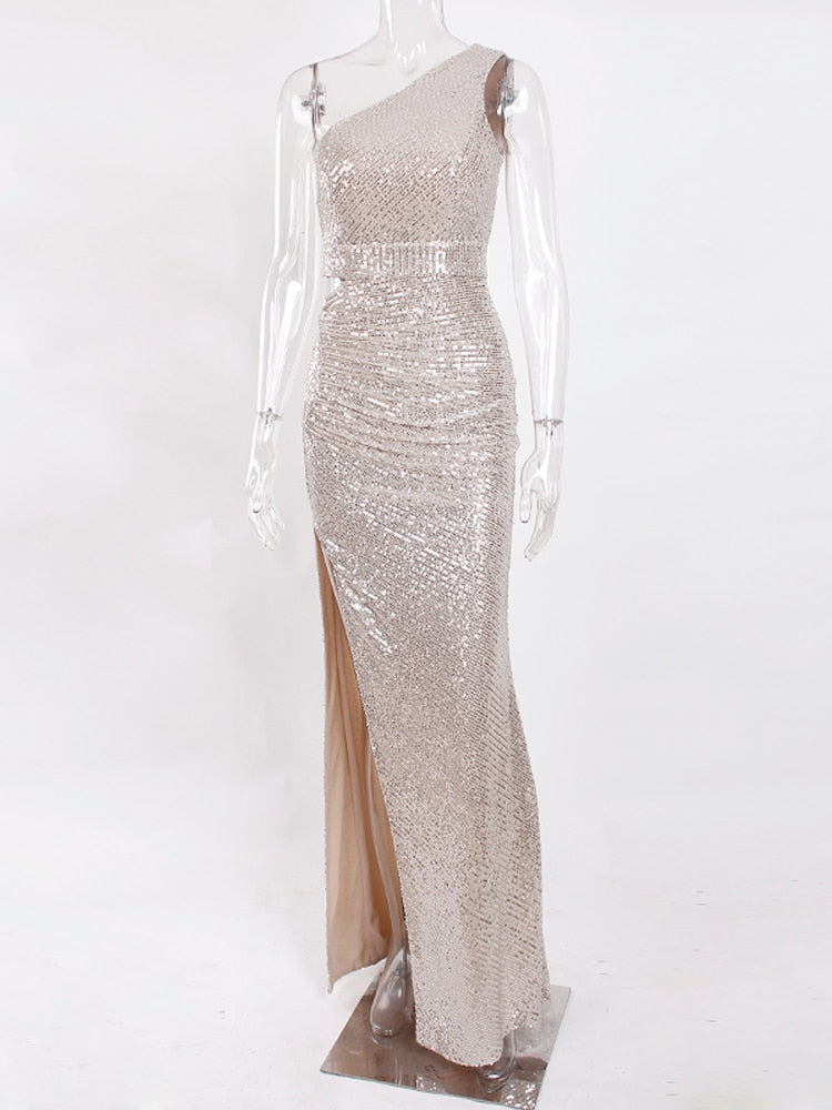 JuliaFashion - Sexy Silver Hollow Out Sequin Cocktail Dress
