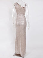 JuliaFashion - Sexy Silver Hollow Out Sequin Cocktail Dress