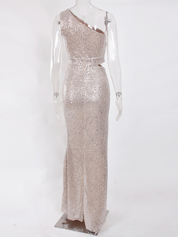 JuliaFashion - Sexy Silver Hollow Out Sequin Cocktail Dress