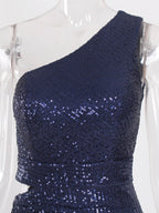JuliaFashion - Sexy Silver Hollow Out Sequin Cocktail Dress