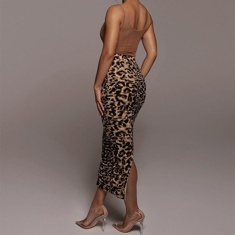 JuliaFashion-Leopard Print Bodycon Pencil Skirt